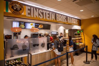 Students in line to order at Einstein Bros. Bagels in Reynolds Hall